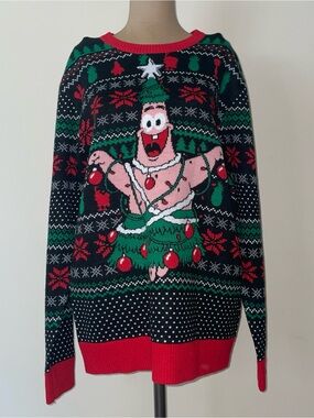 SpongeBob Squarepants Black Crewneck Sweater with Patrick Tree Design